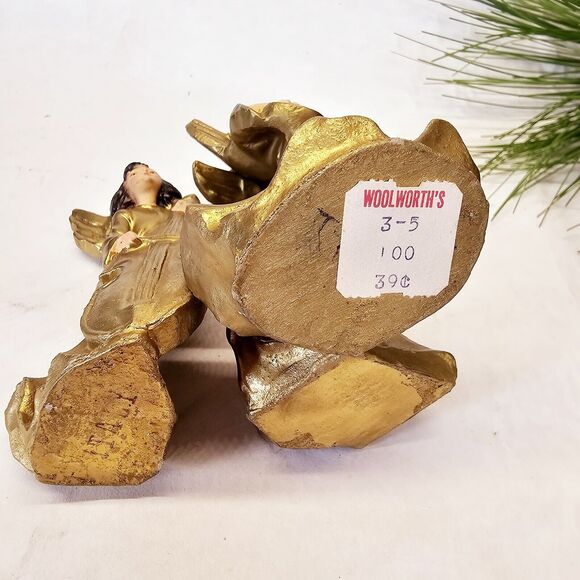 3- MCM Vintage Gold Hand Painted Woolworths Christmas Musical Angel Ornaments - Picture 4 of 7